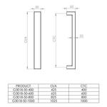 Hollow pull handle 50x25mm section