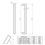 Hollow offset pull handle 25mm section