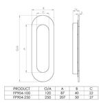 Oval flush pull 250x50mm