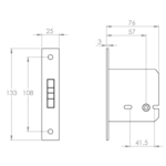 Sliding door privacy mortice lock 60mm back set claw bolt