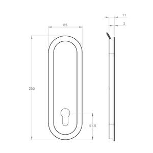 Oval flush pull 200x65 with Euro cylinder hole