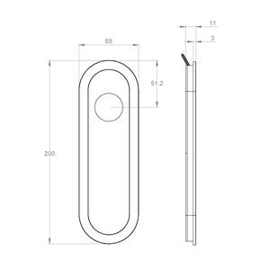 Oval flush pull 200x65 with Round cylinder hole