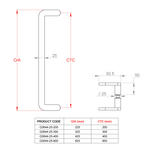 Round cranked pull handle 25x10mm section